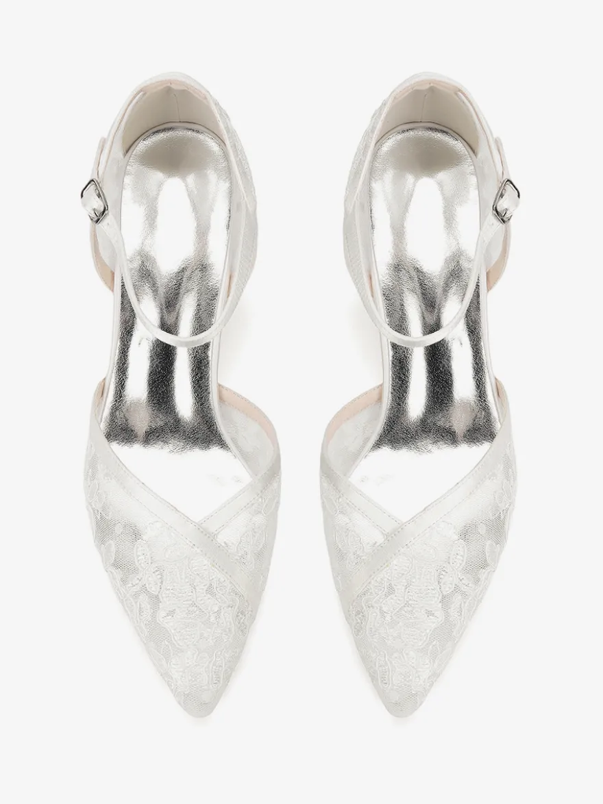 Chaussures de mariage en dentelle à bout pointu et talon épais pour invités de mariage