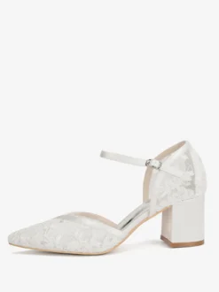 Chaussures de mariage en dentelle à bout pointu et talon épais pour invités de mariage