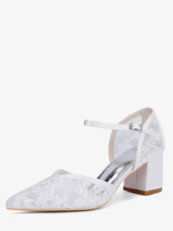 Chaussures de mariage en dentelle à bout pointu et talon épais pour invités de mariage