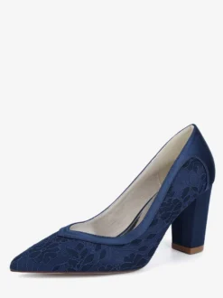 Chaussures de mariage en dentelle à bout pointu et talon épais