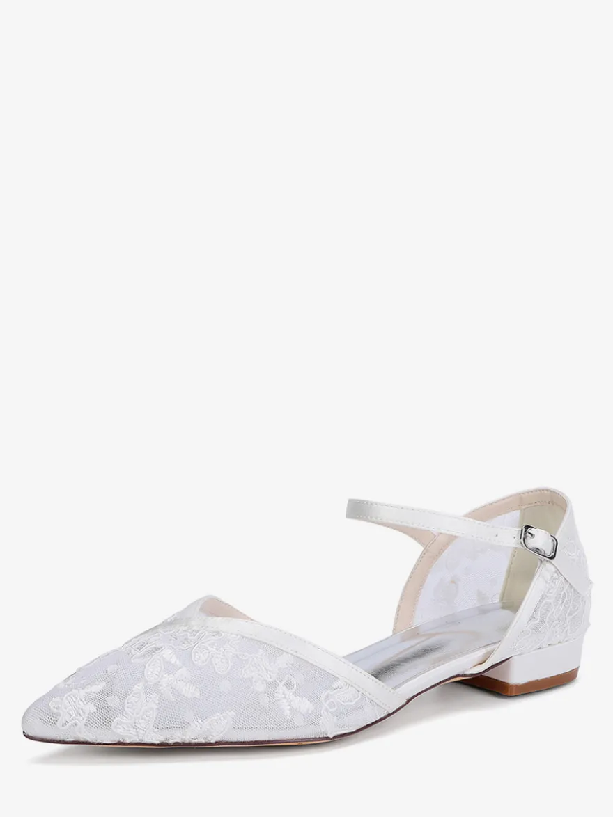 Chaussures de mariage en dentelle chaussures de mariée plates à bout pointu