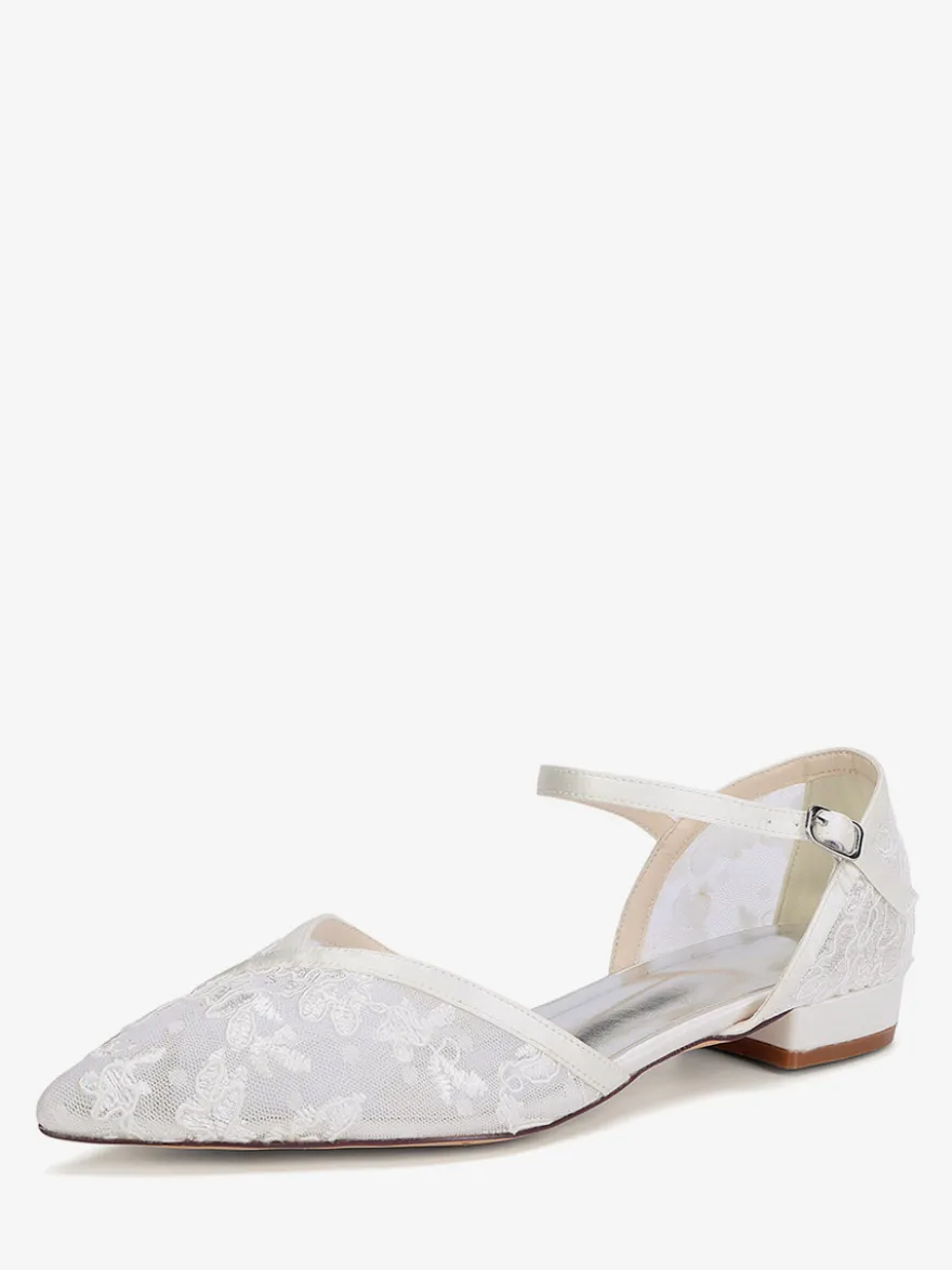 Chaussures de mariage en dentelle chaussures de mariée plates à bout pointu