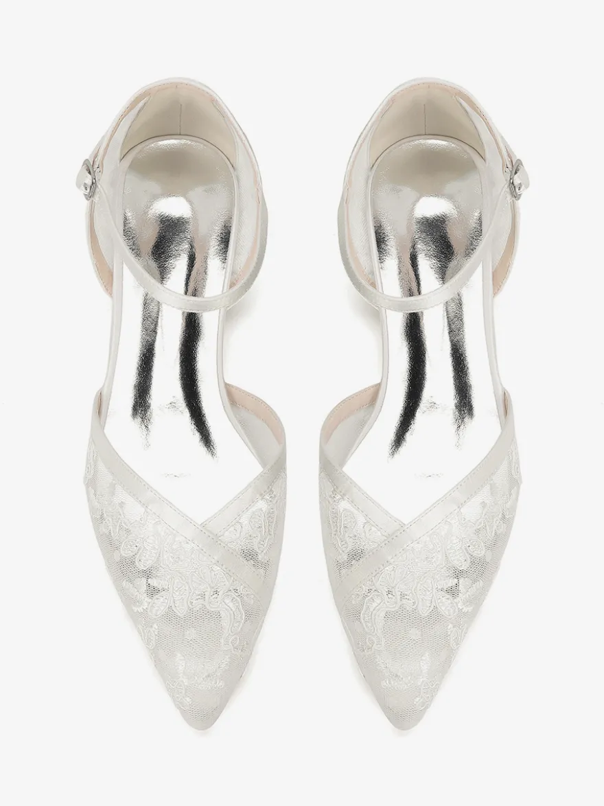Chaussures de mariage en dentelle chaussures de mariée plates à bout pointu