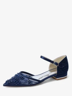 Chaussures de mariage en dentelle pour femmes chaussures plates à bout pointu pour la mariée