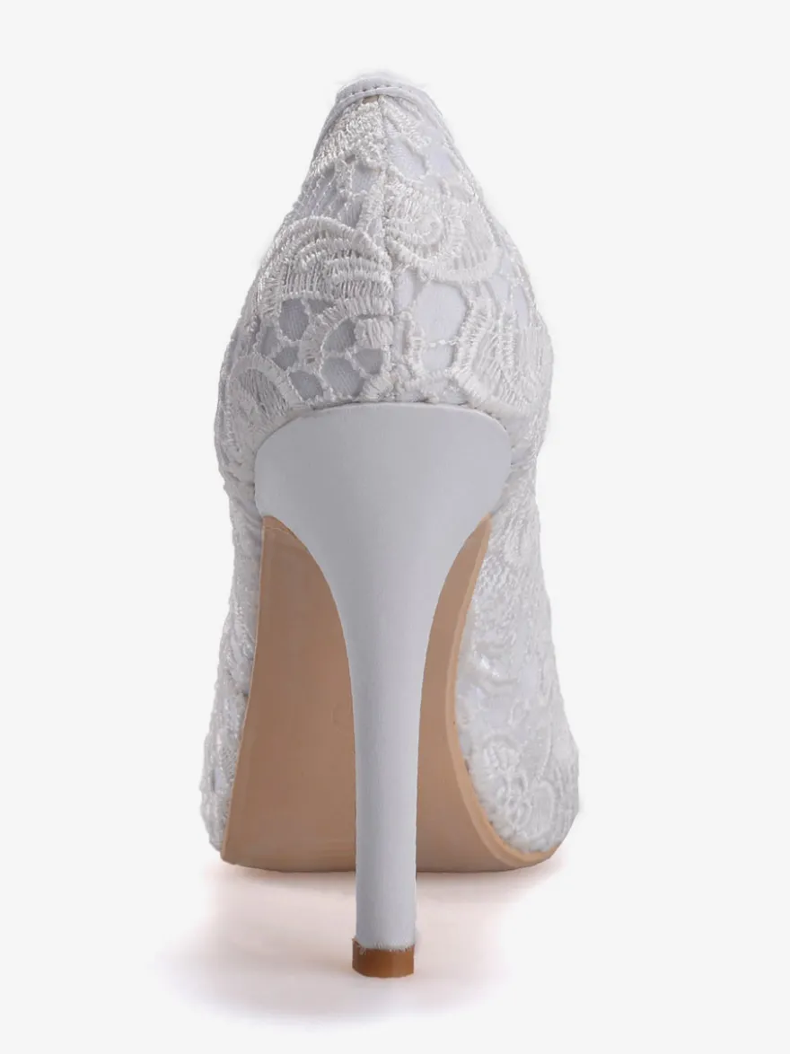 Chaussures de mariage en dentelle blanche Peep Toe Stiletto Heel Chaussures de mariée