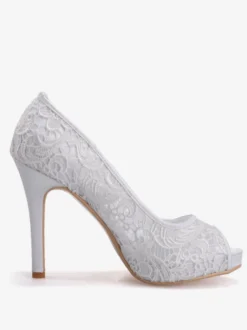 Chaussures de mariage en dentelle blanche Peep Toe Stiletto Heel Chaussures de mariée