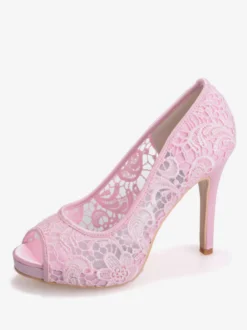 Chaussures de mariage en dentelle blanche Peep Toe Stiletto Heel Chaussures de mariée