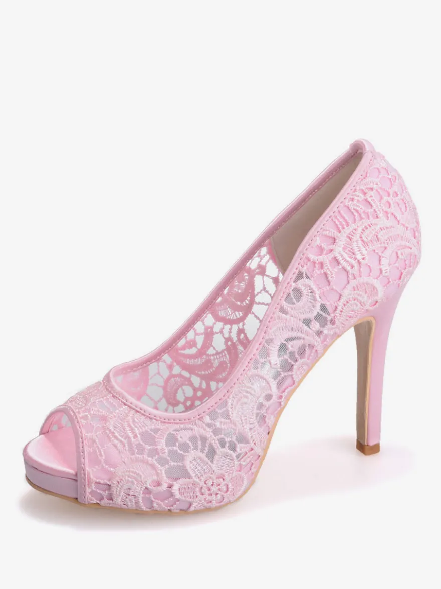 Chaussures de mariage en dentelle blanche Peep Toe Stiletto Heel Chaussures de mariée