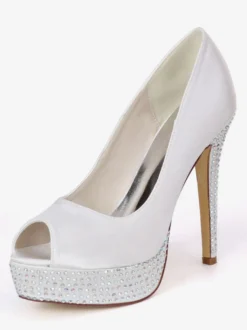 Chaussures de mariage en ivoire strass en satin Peep Toe Platform chaussures de mariée chaussures mère