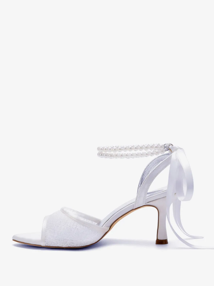 Chaussures de mariage en résille à bout ouvert et strass à talons hauts