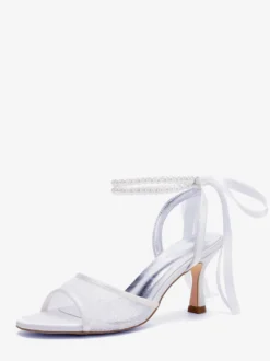 Chaussures de mariage en résille à bout ouvert et strass à talons hauts