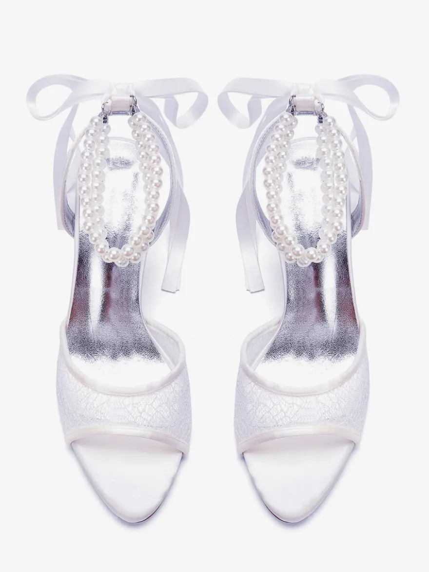 Chaussures de mariage en résille à bout ouvert et strass à talons hauts