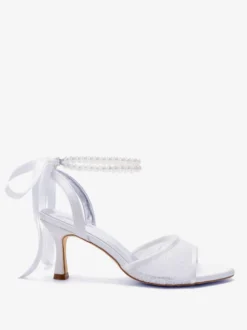 Chaussures de mariage en résille à bout ouvert et strass à talons hauts