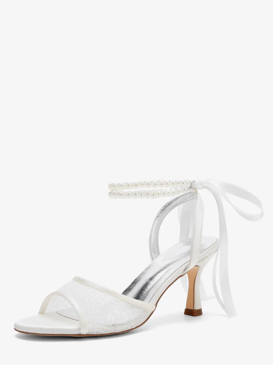 Chaussures de mariage en résille à bout ouvert et strass à talons hauts