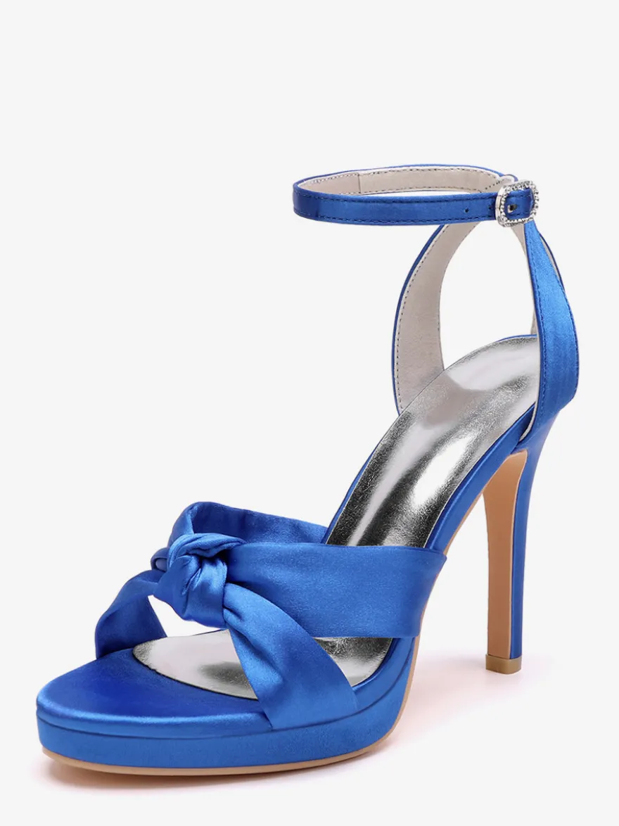 Chaussures de mariage en satin Chaussures de bal blanches Sandales à talons hauts et bout ouvert avec bride à la cheville