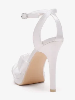 Chaussures de mariage en satin Chaussures de bal blanches Sandales à talons hauts et bout ouvert avec bride à la cheville