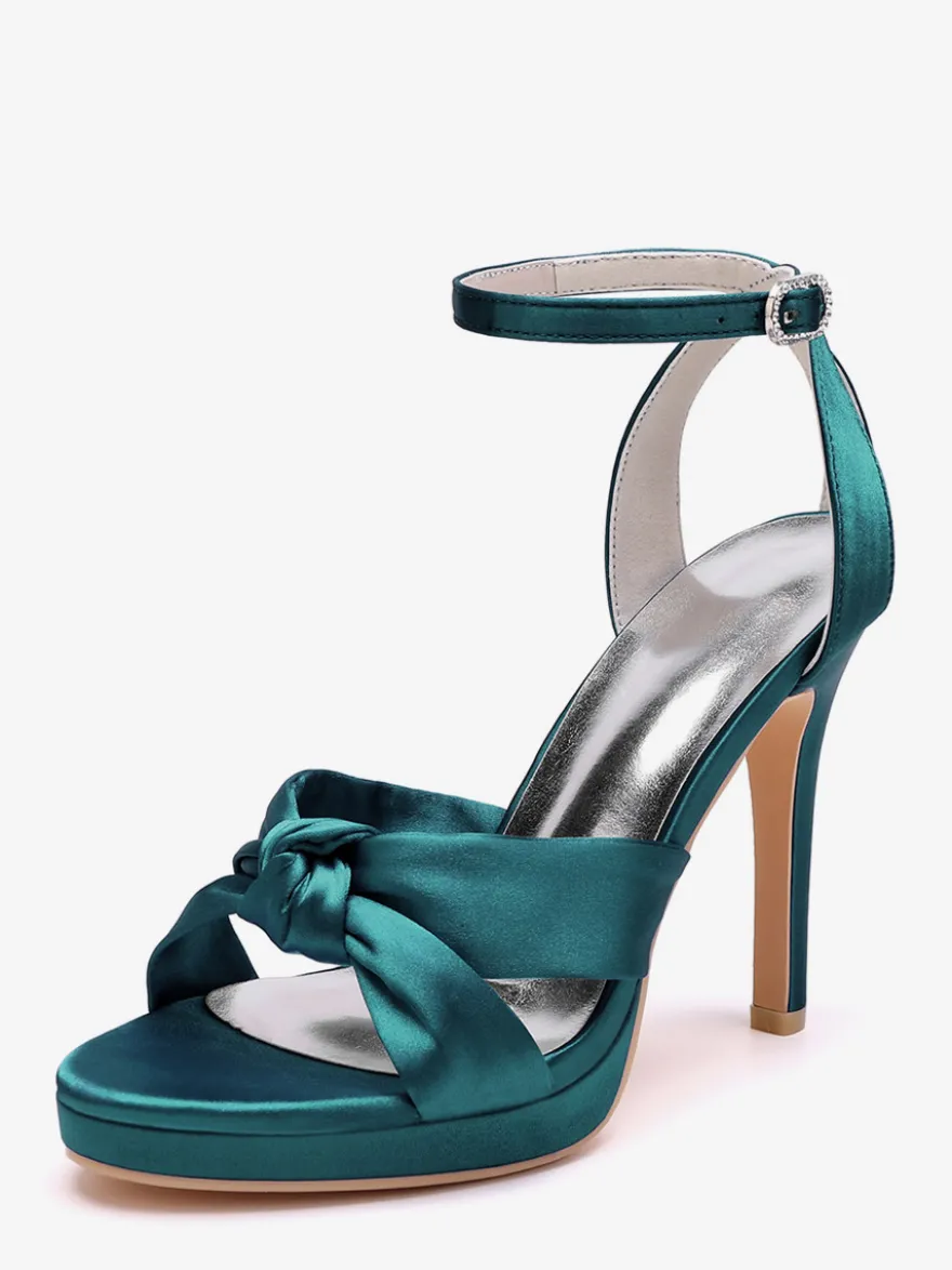 Chaussures de mariage en satin Chaussures de bal blanches Sandales à talons hauts et bout ouvert avec bride à la cheville