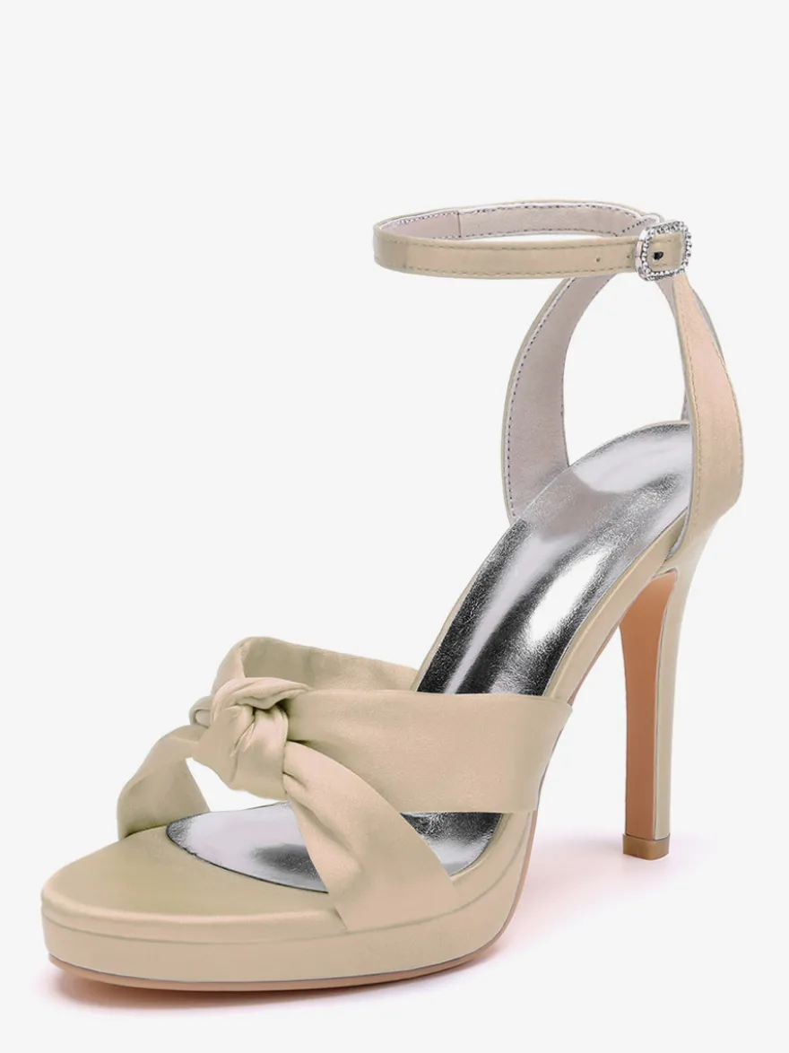 Chaussures de mariage en satin Chaussures de bal blanches Sandales à talons hauts et bout ouvert avec bride à la cheville