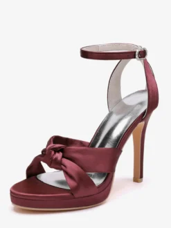 Chaussures de mariage en satin Chaussures de bal blanches Sandales à talons hauts et bout ouvert avec bride à la cheville