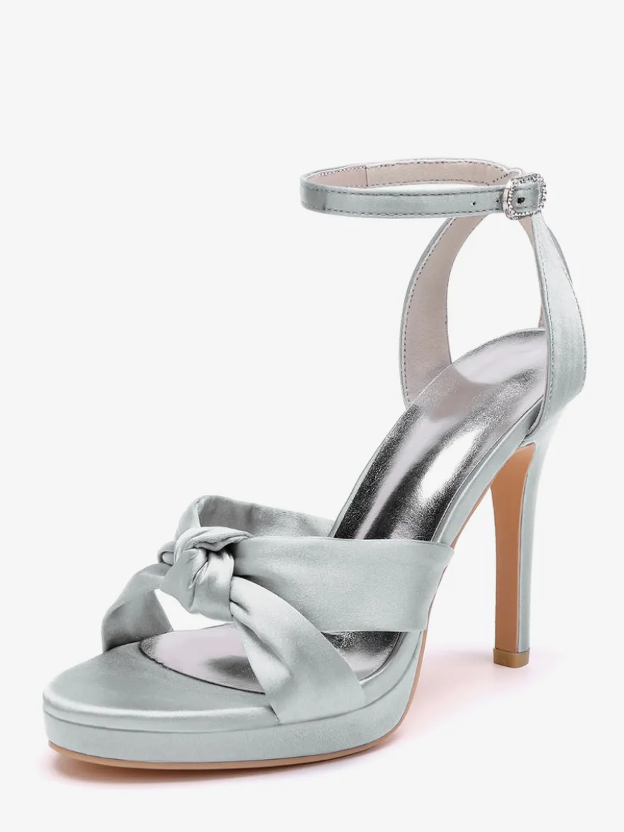 Chaussures de mariage en satin Chaussures de bal blanches Sandales à talons hauts et bout ouvert avec bride à la cheville