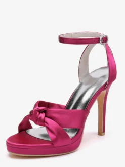 Chaussures de mariage en satin Chaussures de bal blanches Sandales à talons hauts et bout ouvert avec bride à la cheville