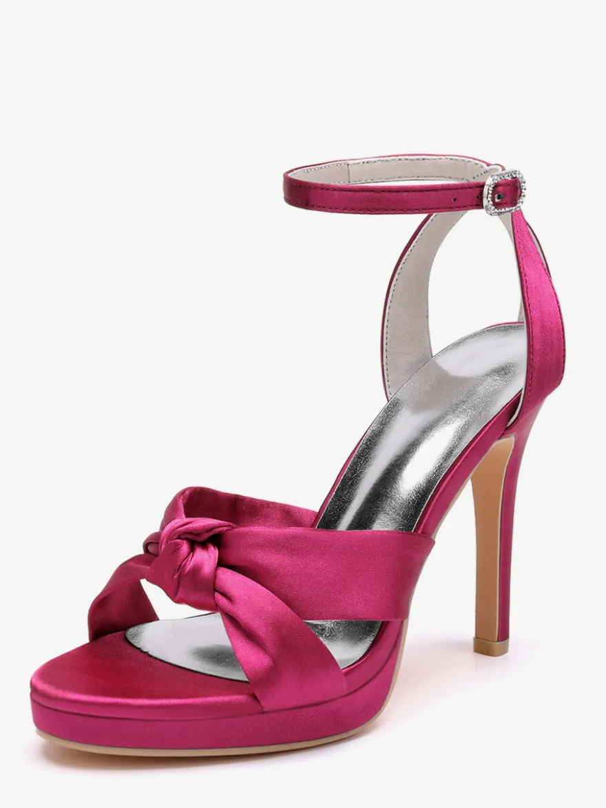 Chaussures de mariage en satin Chaussures de bal blanches Sandales à talons hauts et bout ouvert avec bride à la cheville