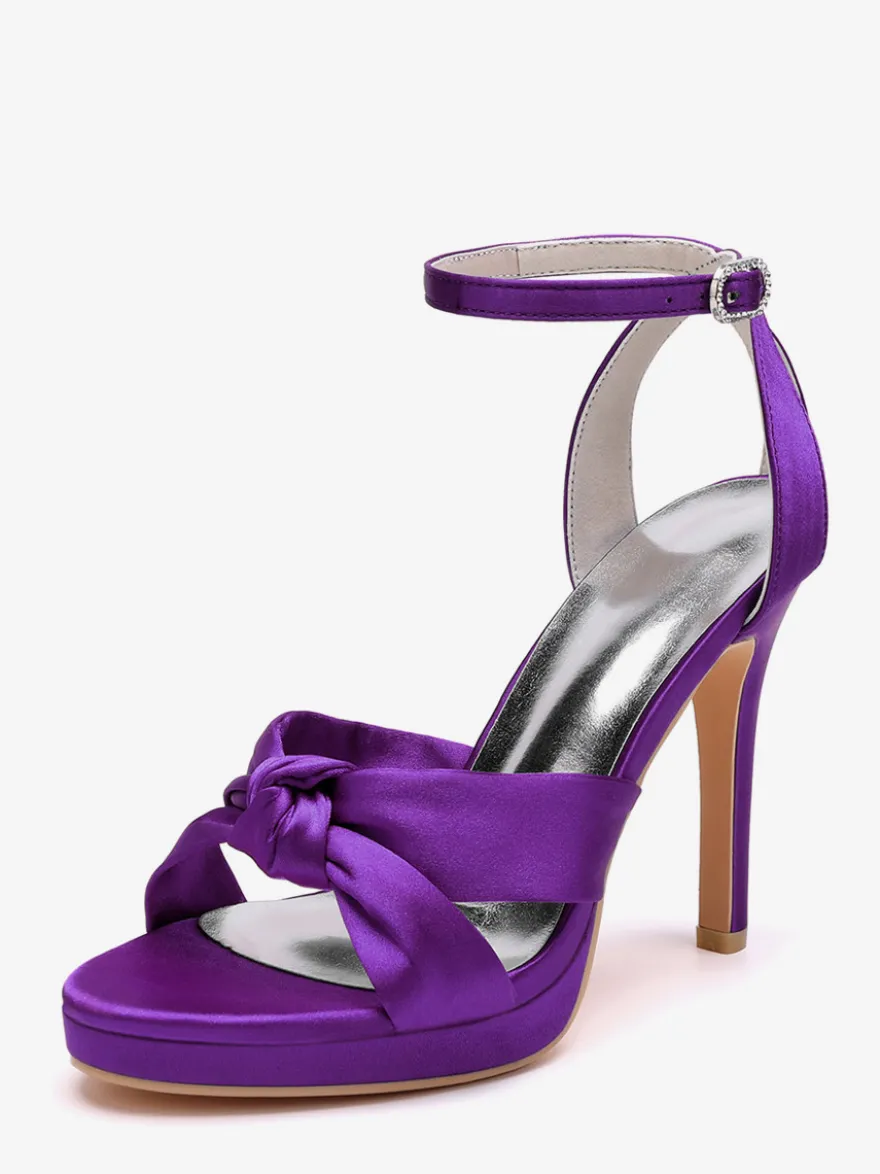 Chaussures de mariage en satin Chaussures de bal blanches Sandales à talons hauts et bout ouvert avec bride à la cheville