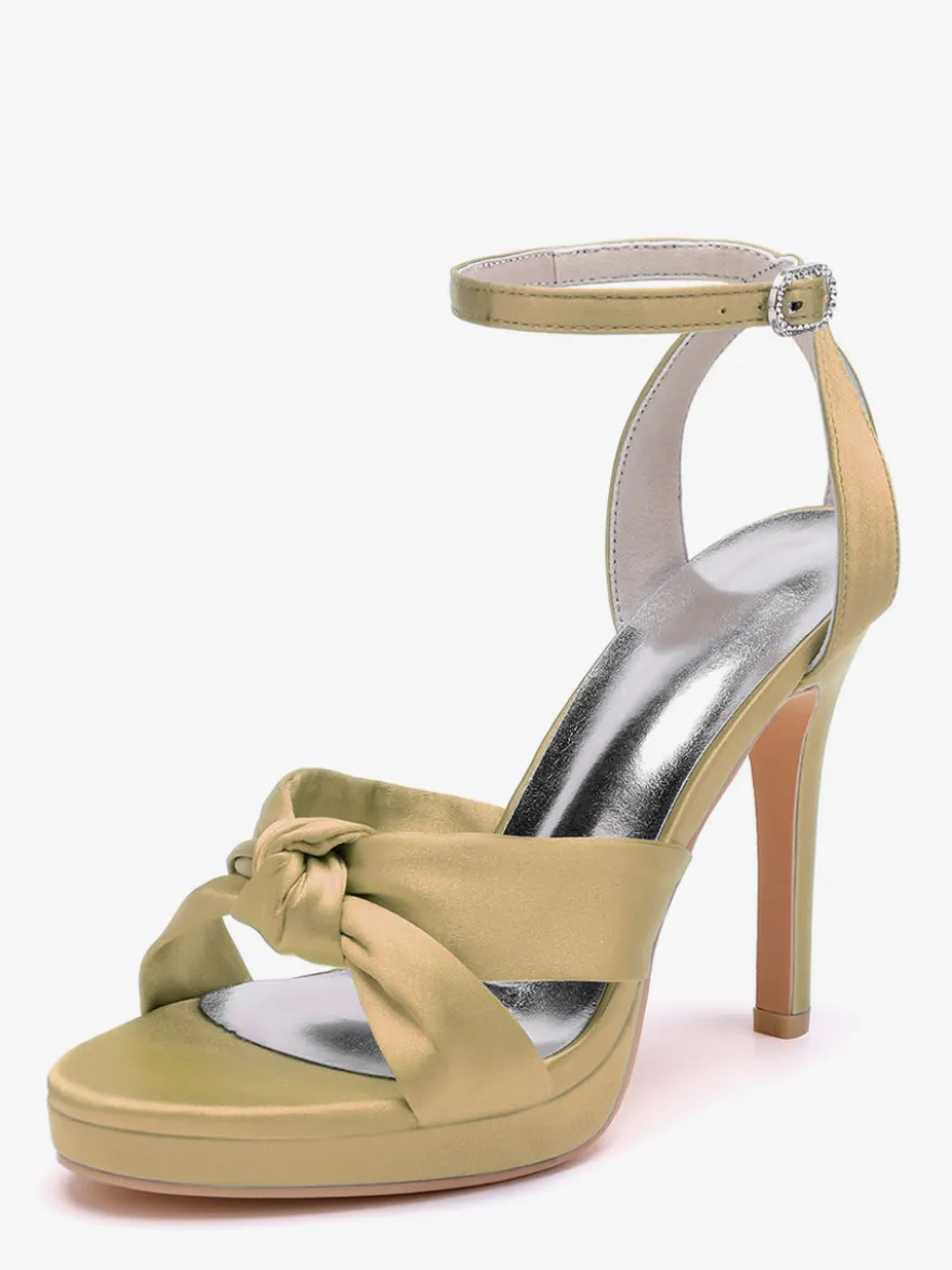 Chaussures de mariage en satin Chaussures de bal blanches Sandales à talons hauts et bout ouvert avec bride à la cheville