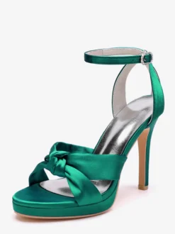 Chaussures de mariage en satin Chaussures de bal blanches Sandales à talons hauts et bout ouvert avec bride à la cheville