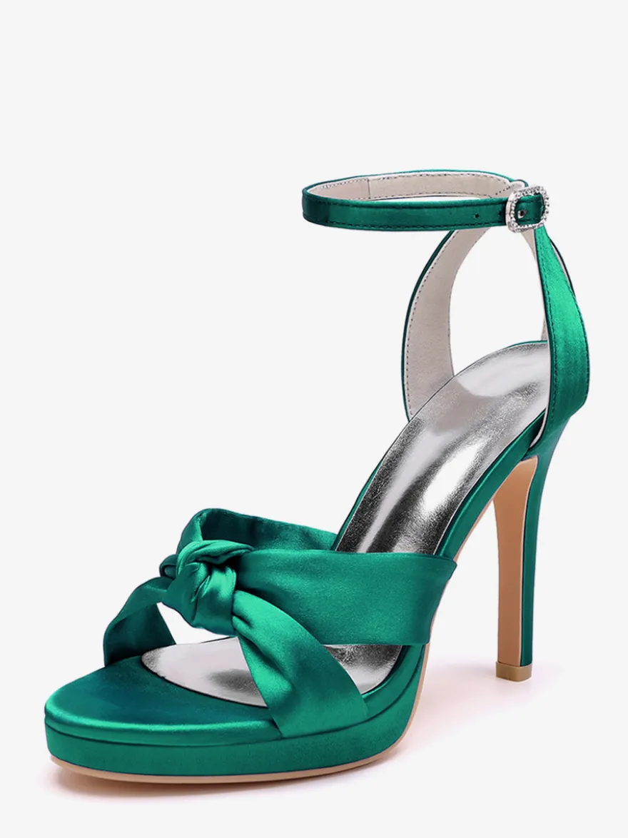 Chaussures de mariage en satin Chaussures de bal blanches Sandales à talons hauts et bout ouvert avec bride à la cheville