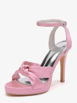 Chaussures de mariage en satin Chaussures de bal blanches Sandales à talons hauts et bout ouvert avec bride à la cheville