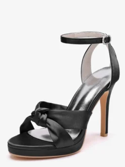 Chaussures de mariage en satin Chaussures de bal blanches Sandales à talons hauts et bout ouvert avec bride à la cheville