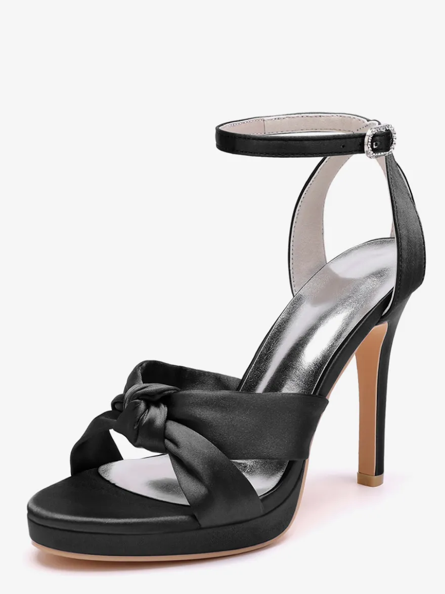 Chaussures de mariage en satin Chaussures de bal blanches Sandales à talons hauts et bout ouvert avec bride à la cheville