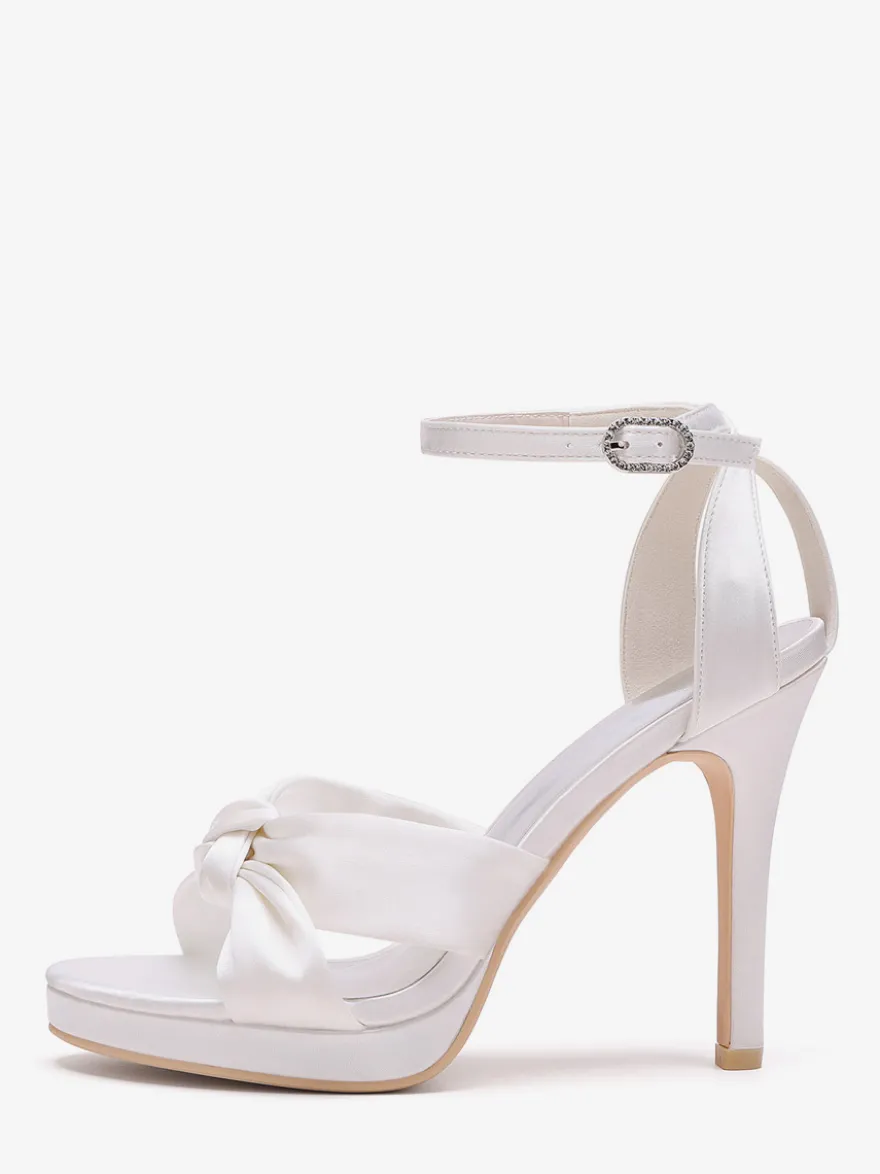 Chaussures de mariage en satin Chaussures de bal blanches Sandales à talons hauts et bout ouvert avec bride à la cheville