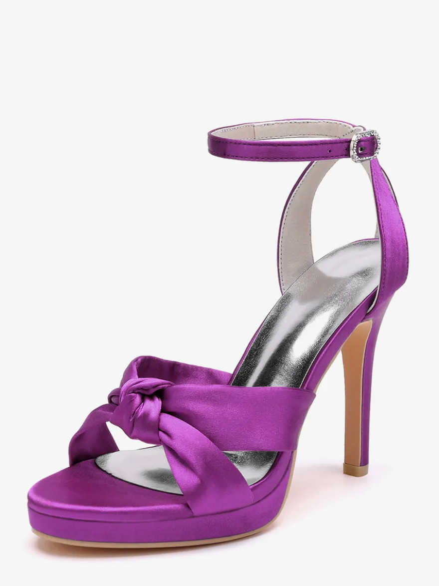 Chaussures de mariage en satin Chaussures de bal blanches Sandales à talons hauts et bout ouvert avec bride à la cheville