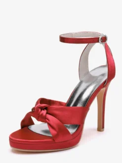 Chaussures de mariage en satin Chaussures de bal blanches Sandales à talons hauts et bout ouvert avec bride à la cheville