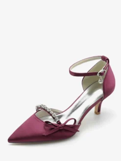Chaussures de mariage en satin Bout pointu Strass Bow Escarpins de mariée