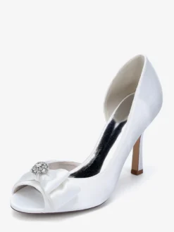 Chaussures de mariage en satin à bout ouvert et nœud chaussures d'invité de mariage à talons hauts