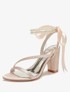 Chaussures de mariage en satin avec nœuds blancs sandales de mariage à bout ouvert