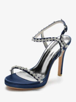 Chaussures de mariage en satin Bout ouvert Strass Boucle Détail Talon aiguille Sandales de mariée