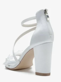 Chaussures de mariage en satin blanc brodé sandales de mariage à bout ouvert
