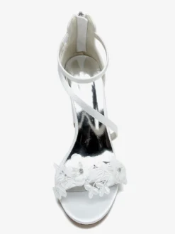 Chaussures de mariage en satin blanc brodé sandales de mariage à bout ouvert