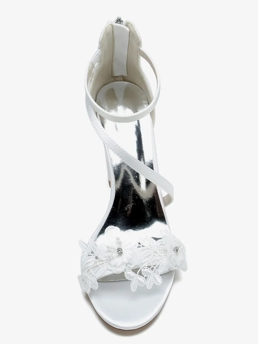 Chaussures de mariage en satin blanc brodé sandales de mariage à bout ouvert