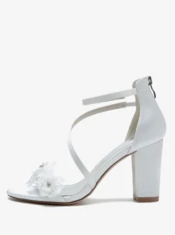 Chaussures de mariage en satin blanc brodé sandales de mariage à bout ouvert