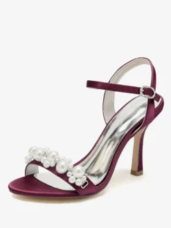 Chaussures de mariage en satin blanc strass sandales de mariage à bout ouvert