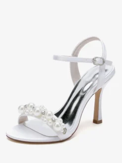 Chaussures de mariage en satin blanc strass sandales de mariage à bout ouvert