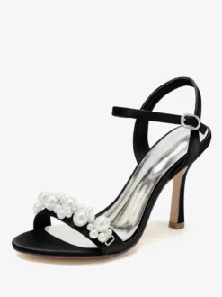 Chaussures de mariage en satin blanc strass sandales de mariage à bout ouvert