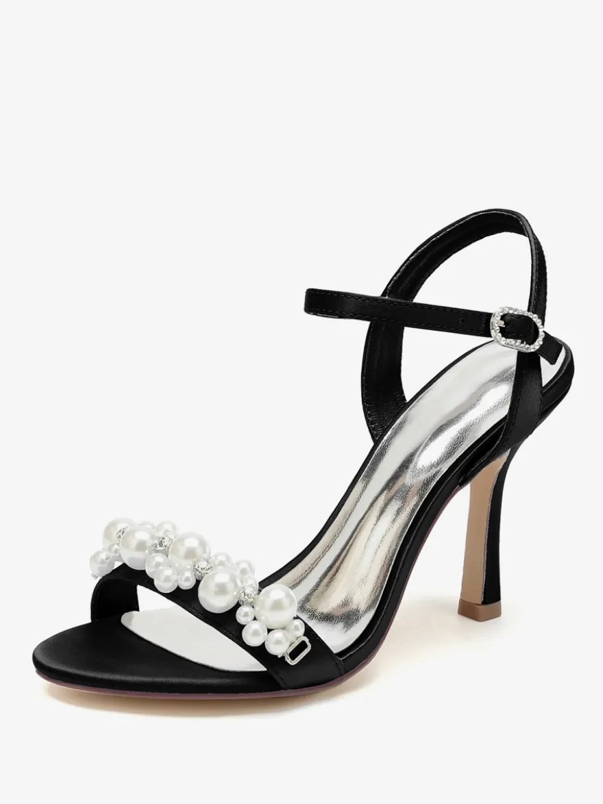 Chaussures de mariage en satin blanc strass sandales de mariage à bout ouvert