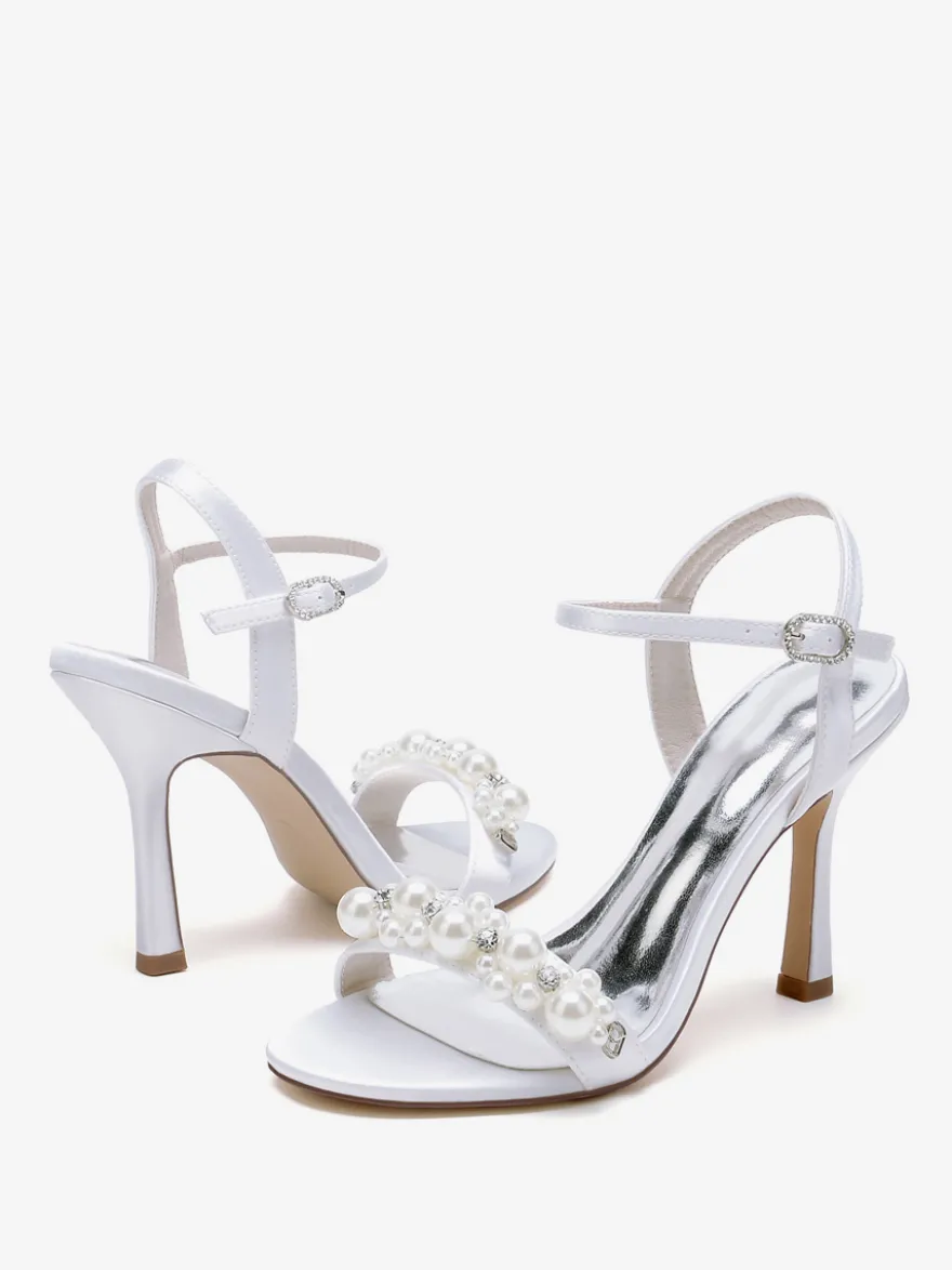 Chaussures de mariage en satin blanc strass sandales de mariage à bout ouvert