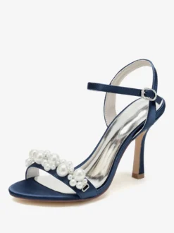 Chaussures de mariage en satin blanc strass sandales de mariage à bout ouvert